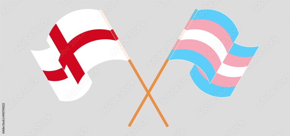 Crossed and waving flags of England and Transgender Pride Crossed and waving flags of England and Transgender Pride