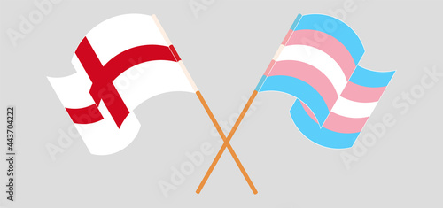 Crossed and waving flags of England and Transgender Pride