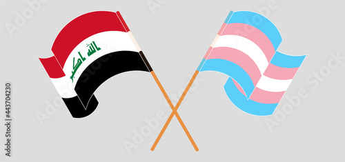 Crossed and waving flags of Iraq and Transgender Pride