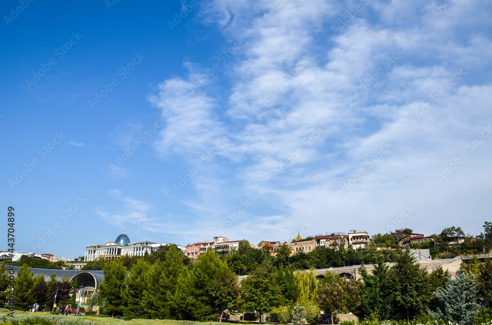 Scenic view of Park Rike and and the Ooficial residence of Georgian President on Background In Tbilisi, Georgia