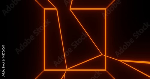 3d render with glowing orange neon lines on black background