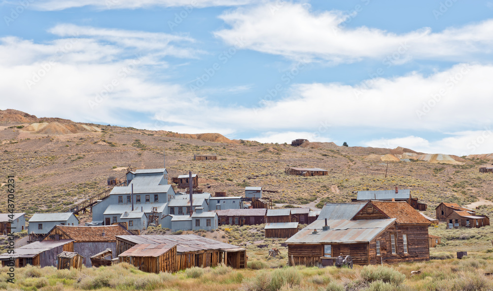 Stamping mill and abandoned buildings in the gold mining ghost town of Bodie, CA, U.SA.A.
