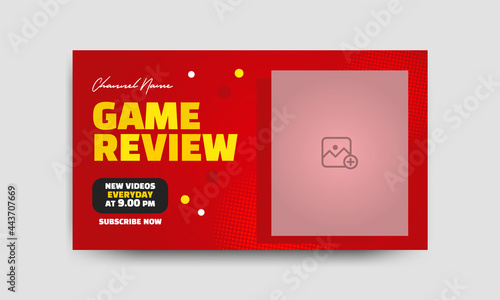 gaming channel video thumbnail and web banner template. Video game review thumbnails