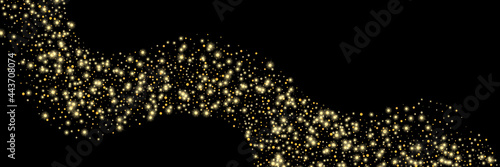 Gold glitter confetti on a black background. Shiny particles scattered, sand. Decorative element. Luxury background for your design, cards, invitations, vector