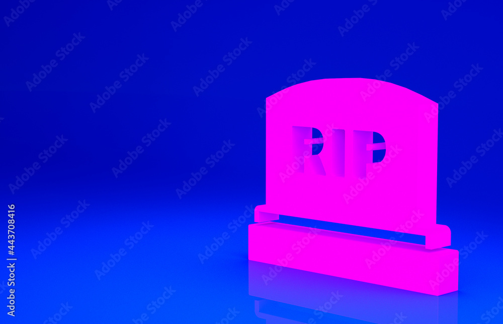 Pink Tombstone with RIP written on it icon isolated on blue background. Grave icon. Minimalism concept. 3d illustration 3D render Pink Tombstone with RIP written on it icon isolated on blue background. Grave icon. Minimalism concept. 3d illustration 3D render