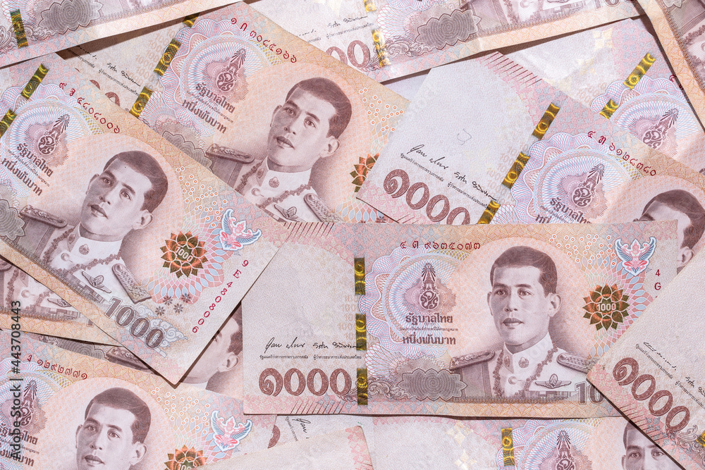 Baht banknotes background. global financial crisis concept. Background