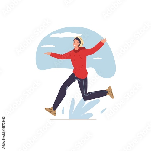 Vector cartoon flat character in happy mood,rejoice,running happily - emotions,success,healthy social concept