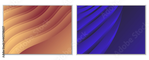 Abstract gradient waves background and folds. A set of 2 templates. 3D illustration in gentle pastel colors. Vector