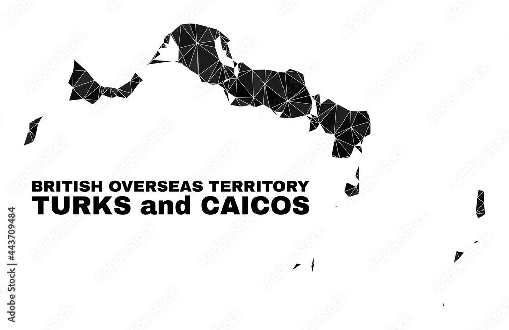 Low-poly Turks and Caicos Islands map. Polygonal Turks and Caicos Islands map vector filled from random triangles. Triangulated Turks and Caicos Islands map polygonal collage for political posters. Low-poly Turks and Caicos Islands map. Polygonal Turks and Caicos Islands map vector filled from random triangles. Triangulated Turks and Caicos Islands map polygonal collage for political posters.