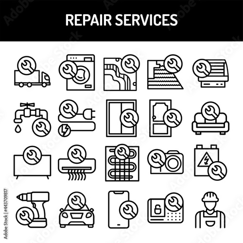 Repair servises line icons set. Isolated vector element.