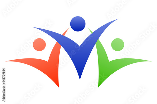 Abstract people icon. A symbol of unity, unity and peace. Isolated color image in three silhouettes. Vector illustration.
