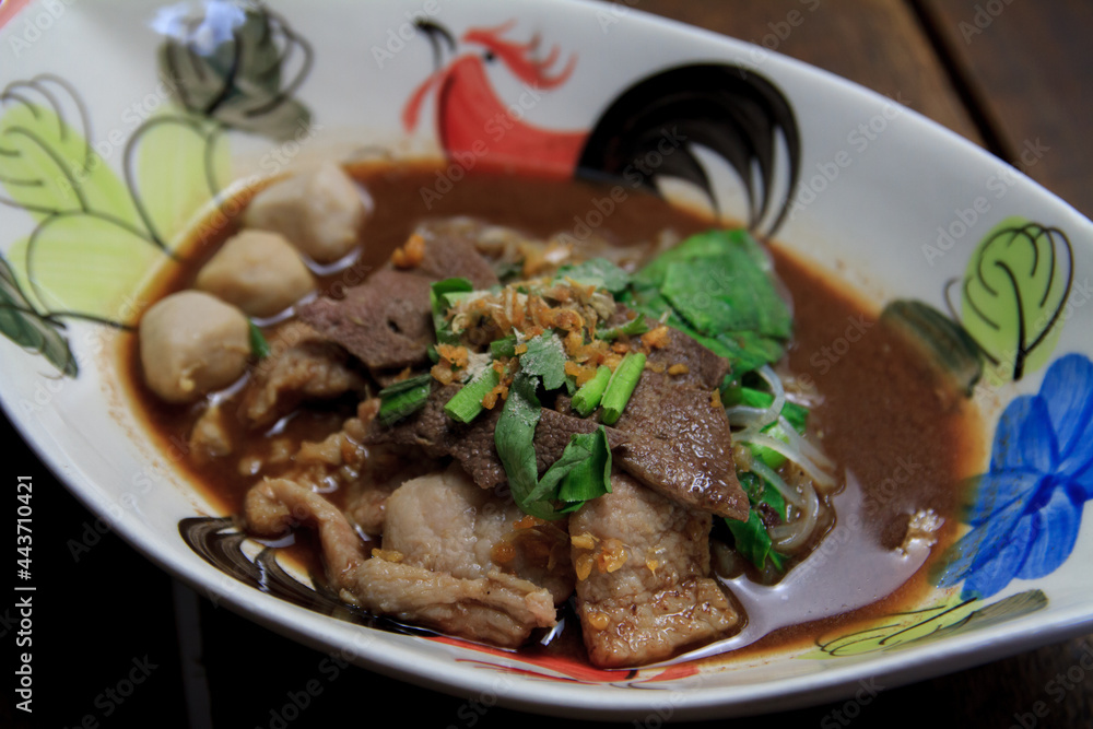 Thai food Rice noodle soup with Stewed pork