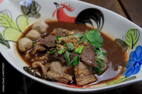 Thai food Rice noodle soup with Stewed pork © Thummanoon
