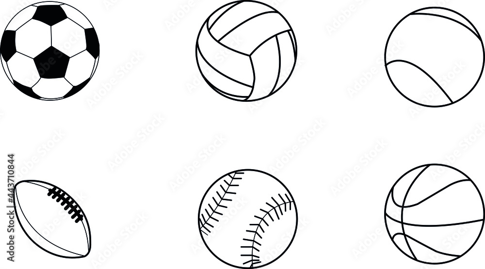 port Balls Set. Ball icons. American football ball, football, basketball, tennis, baseball, volleyball. vector illustration. port Balls Set. Ball icons. American football ball, football, basketball, tennis, baseball, volleyball. vector illustration.