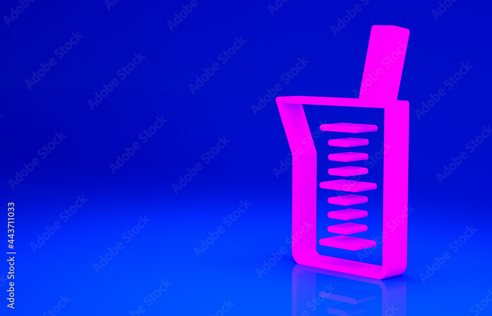Pink Laboratory glassware or beaker icon isolated on blue background. Minimalism concept. 3d illustration 3D render Pink Laboratory glassware or beaker icon isolated on blue background. Minimalism concept. 3d illustration 3D render