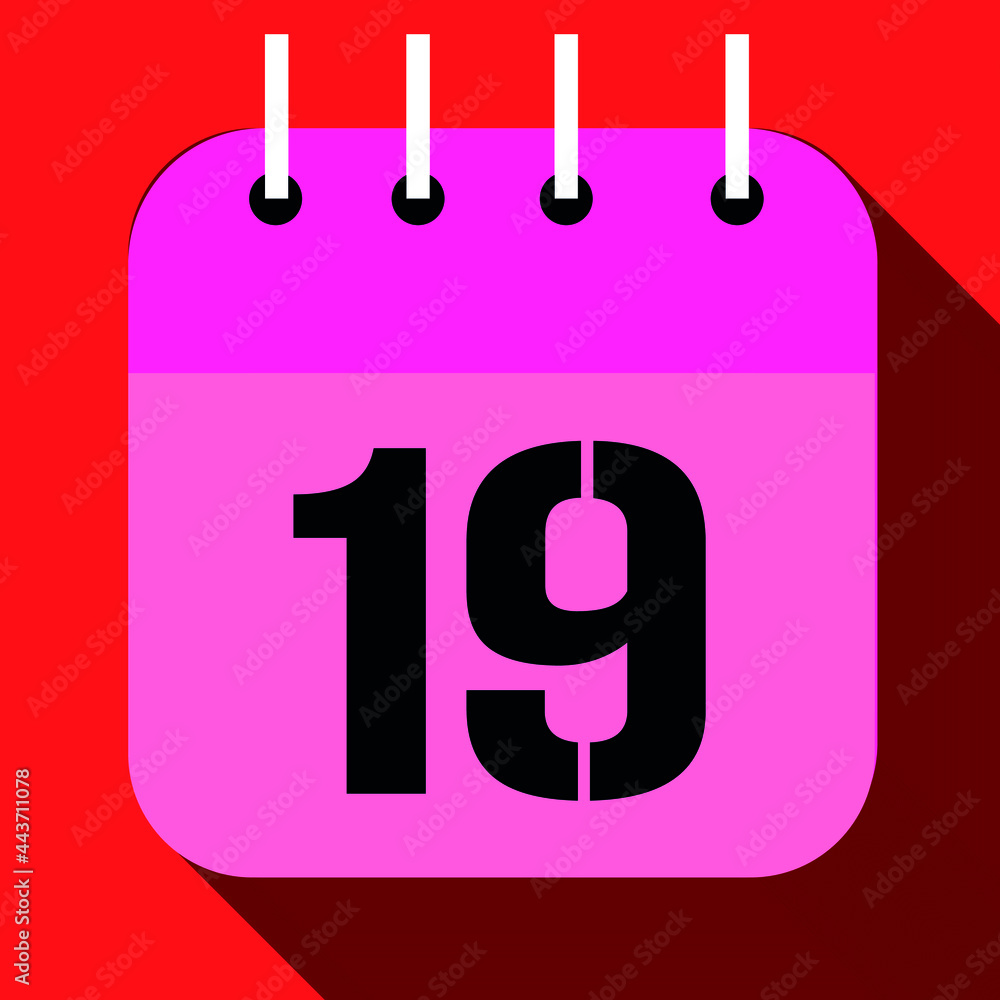 Calendar with a specific day, with one day of the month, day 19. In red and pink. Calendar with a specific day, with one day of the month, day 19. In red and pink.