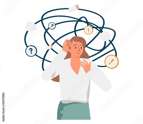 Frustration swirl as dizzy mental feeling problem crisis tiny person concept. Work overload pressure caused depression and emotional state vector illustration. Psychological tension and disorientation