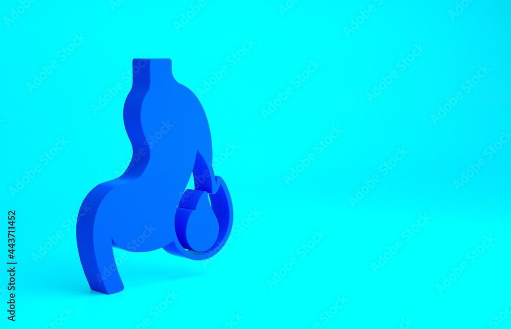 Blue Stomach heartburn icon isolated on blue background. Stomach burn. Gastritis and acid reflux, indigestion and stomach pain problems. Minimalism concept. 3d illustration 3D render Blue Stomach heartburn icon isolated on blue background. Stomach burn. Gastritis and acid reflux, indigestion and stomach pain problems. Minimalism concept. 3d illustration 3D render