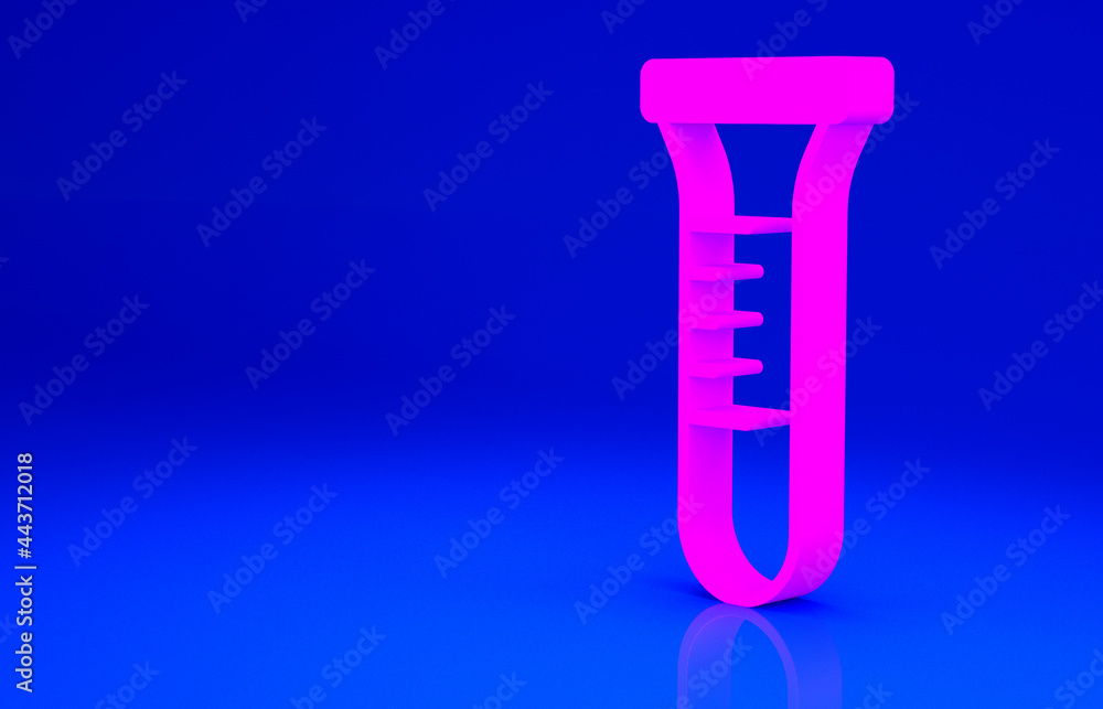 Pink Test tube and flask chemical laboratory test icon isolated on blue background. Laboratory glassware sign. Minimalism concept. 3d illustration 3D render Pink Test tube and flask chemical laboratory test icon isolated on blue background. Laboratory glassware sign. Minimalism concept. 3d illustration 3D render