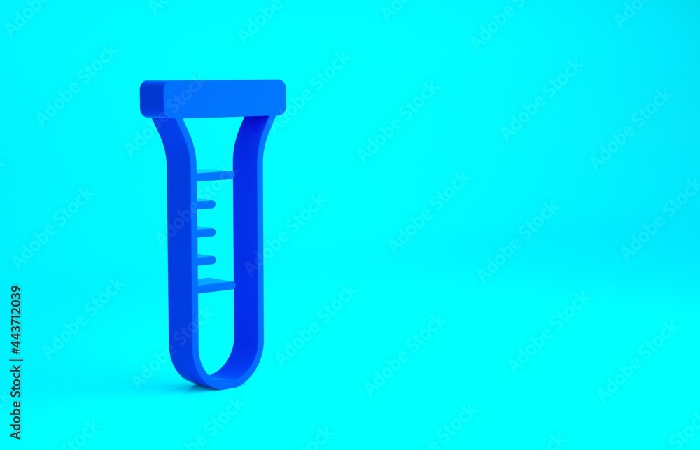 Blue Test tube and flask chemical laboratory test icon isolated on blue background. Laboratory glassware sign. Minimalism concept. 3d illustration 3D render Blue Test tube and flask chemical laboratory test icon isolated on blue background. Laboratory glassware sign. Minimalism concept. 3d illustration 3D render
