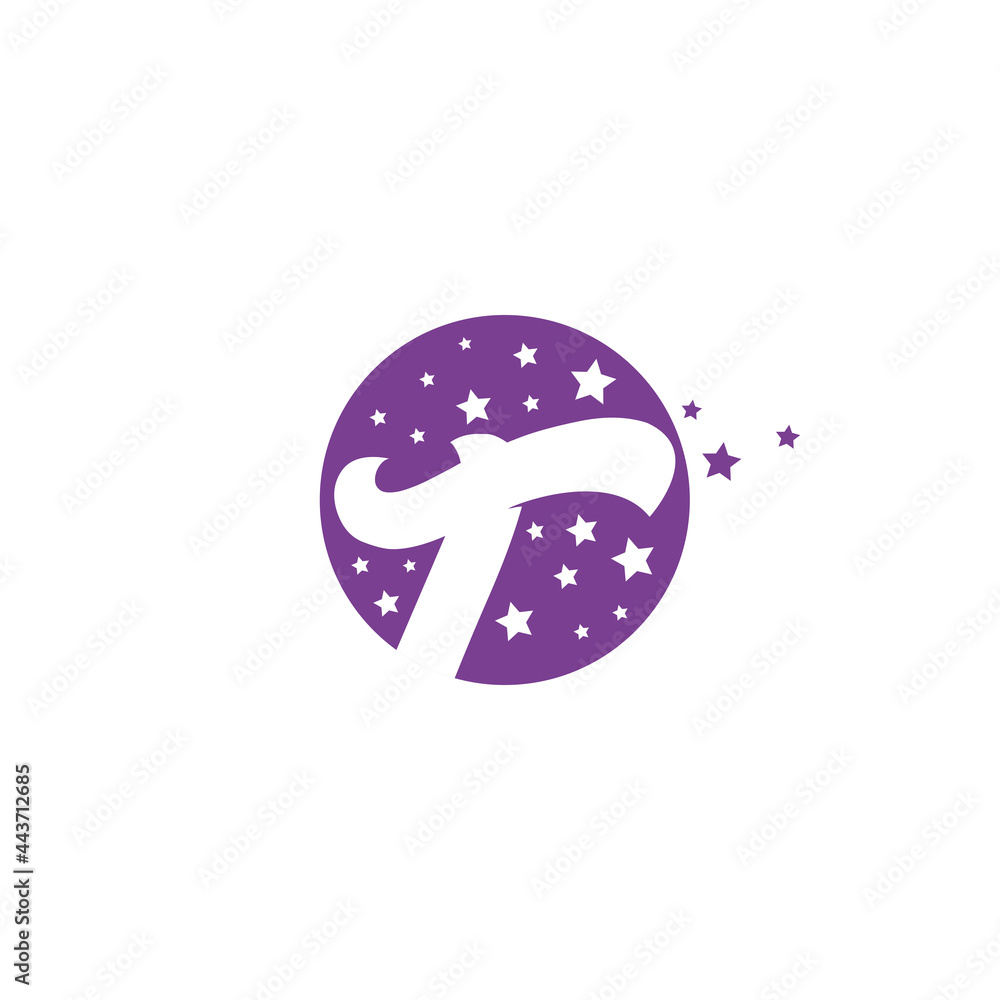 Obraz premium Letter T and stars. vector logo