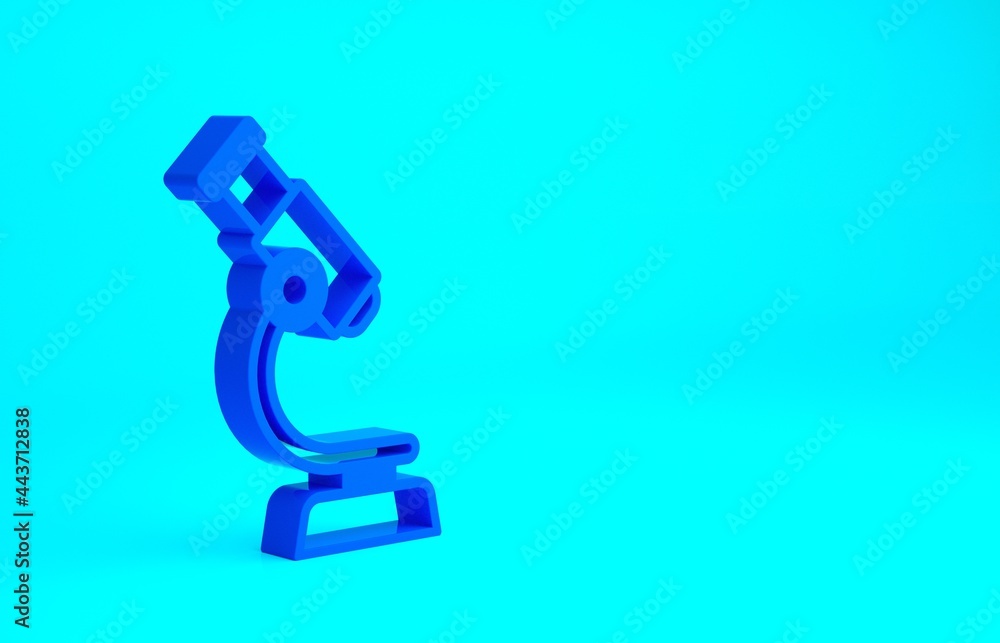 Blue Microscope icon isolated on blue background. Chemistry, pharmaceutical instrument, microbiology magnifying tool. Minimalism concept. 3d illustration 3D render