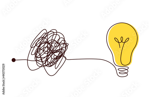 Complex scribble lines knot simplified into light bulb.