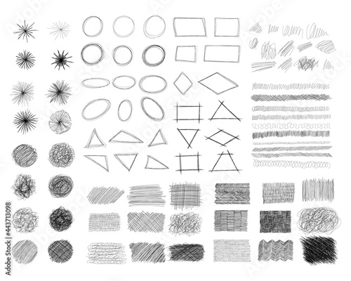 Ink pen scrawl collection - various shapes of hand drawn scribble line drawings.