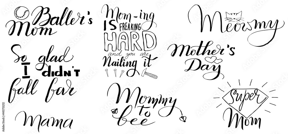 Mother's day. Mom tee hand lettering vector design set. Mother's day. Mom tee hand lettering vector design set.