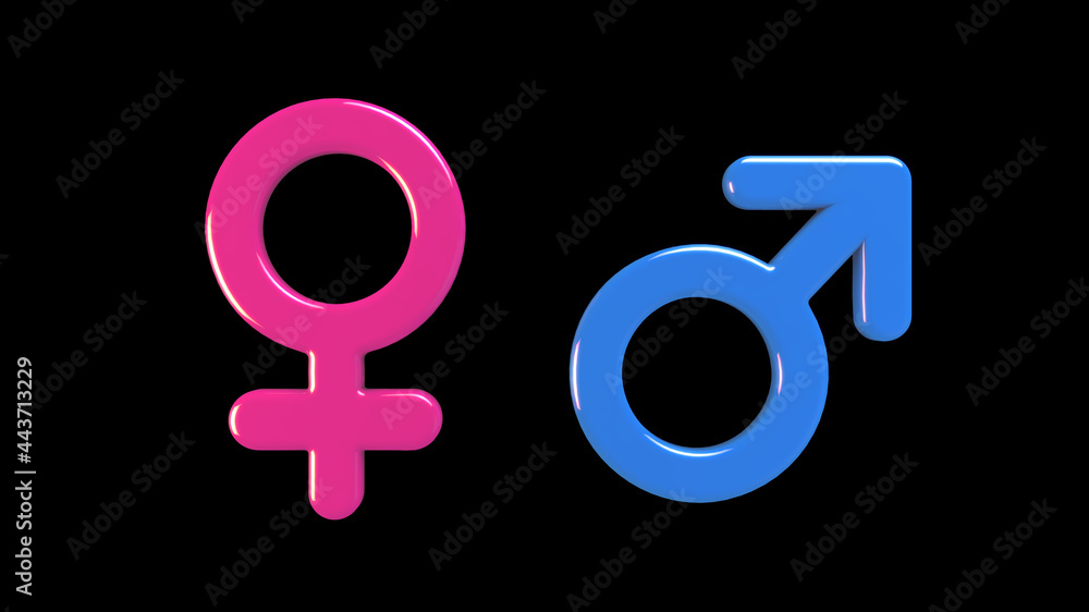 Male female gender symbol in pink and blue isolated black background Male female gender symbol in pink and blue isolated black background