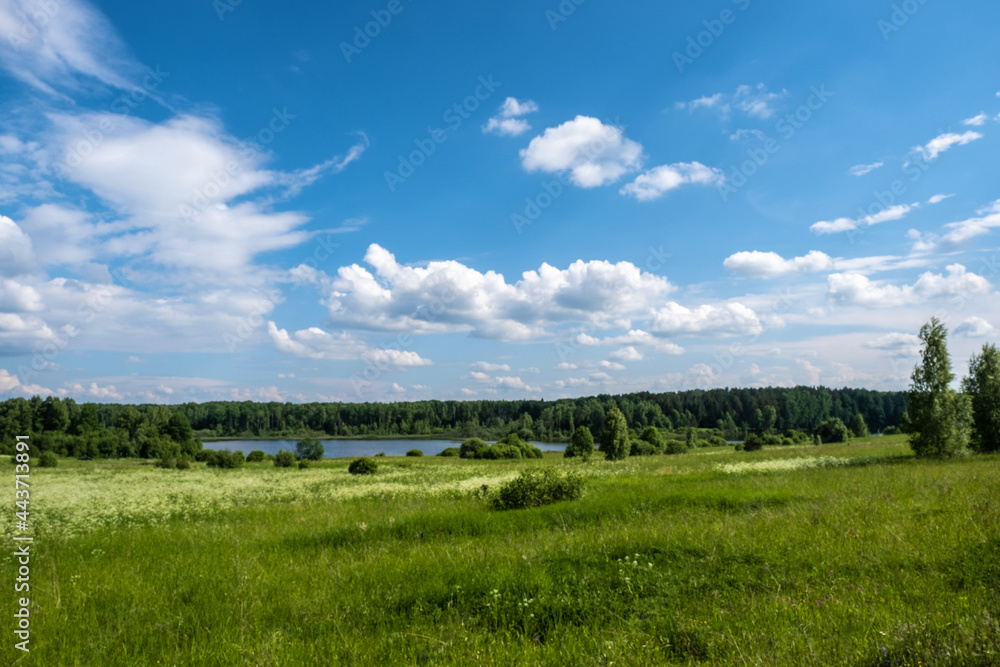 Beautiful summer landscape with a field and a river and a beautiful cloudy sky. Beautiful summer landscape with a field and a river and a beautiful cloudy sky.
