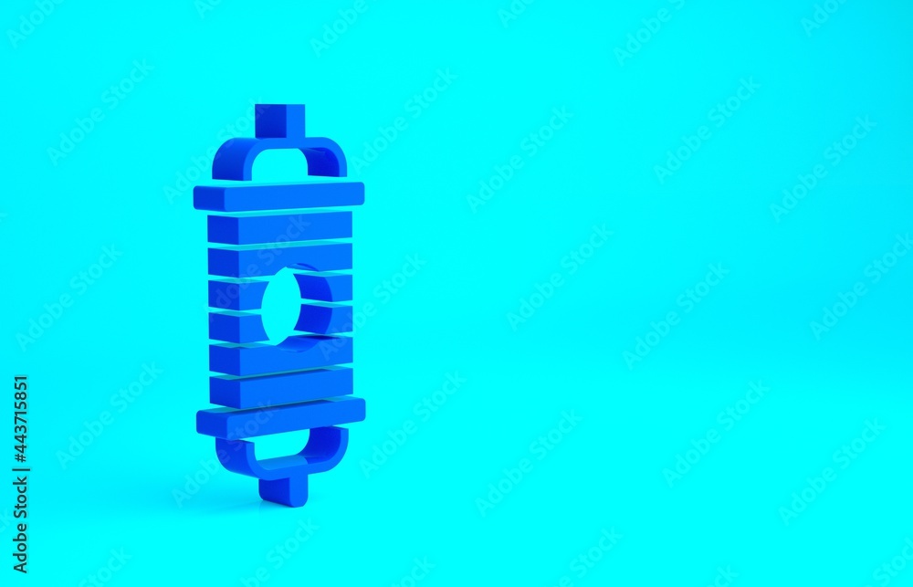 Blue Chinese paper lantern icon isolated on blue background. Minimalism concept. 3d illustration 3D render