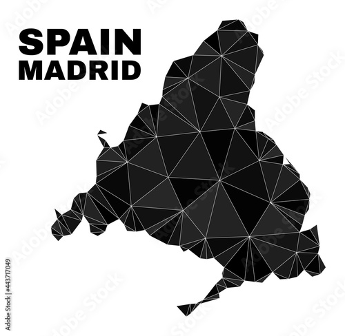 Low-poly Madrid Province map. Polygonal Madrid Province map vector designed with randomized triangles. Triangulated Madrid Province map polygonal abstraction for political illustrations.