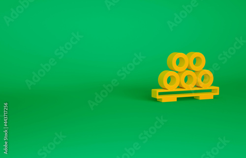 Orange Sushi on cutting board icon isolated on green background. Asian food sushi on wooden board. Minimalism concept. 3d illustration 3D render