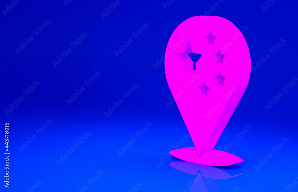 Pink China flag icon isolated on blue background. Minimalism concept. 3d illustration 3D render
