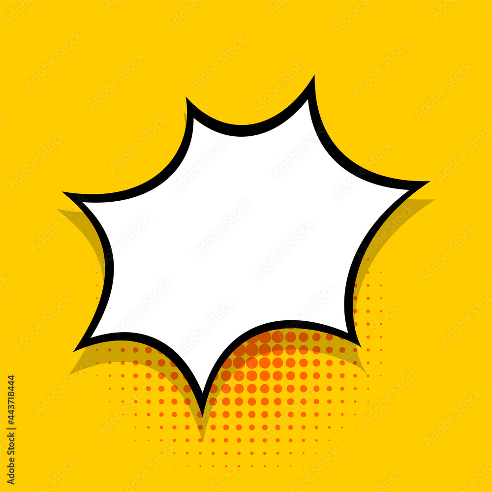 Comics speech bubble for text pop art design. White empty dialog cloud for text message halftone shadow. Comics sketch explosion elements comic book text style. Wow effect yellow cartoon vector Comics speech bubble for text pop art design. White empty dialog cloud for text message halftone shadow. Comics sketch explosion elements comic book text style. Wow effect yellow cartoon vector
