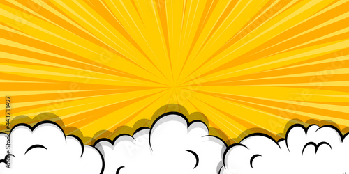 Comic book cartoon speech bubble for text. Cartoon puff cloud yellow background for text template. Pop art dialog conversation funny smoke steam. Comics explosion symbol.