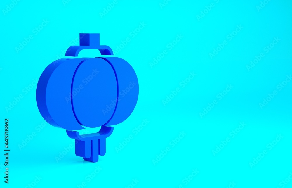 Fototapeta premium Blue Chinese paper lantern icon isolated on blue background. Minimalism concept. 3d illustration 3D render