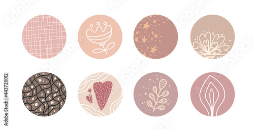 Collection of highlight story covers for instagram. Abstract instagram icons set. Story covers with plants, leaves. Pastel colors. Hand drawn doodle abstract highlight.