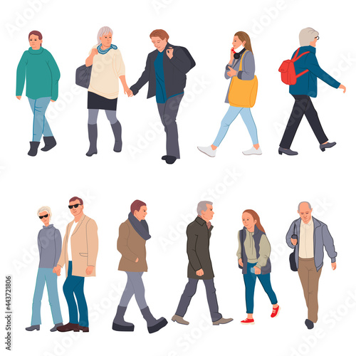 Diverse various people walking cartoon flat vector illustration on white background