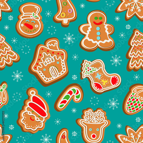 Christmas gingerbread cookies amidst snowflakes