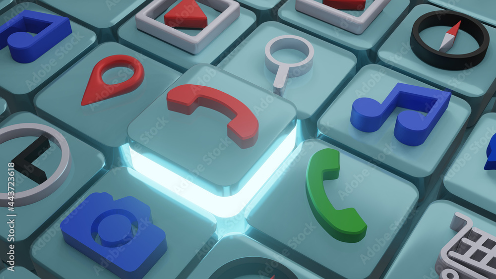 phone icon on square shape , 3d rendering phone icon on square shape , 3d rendering