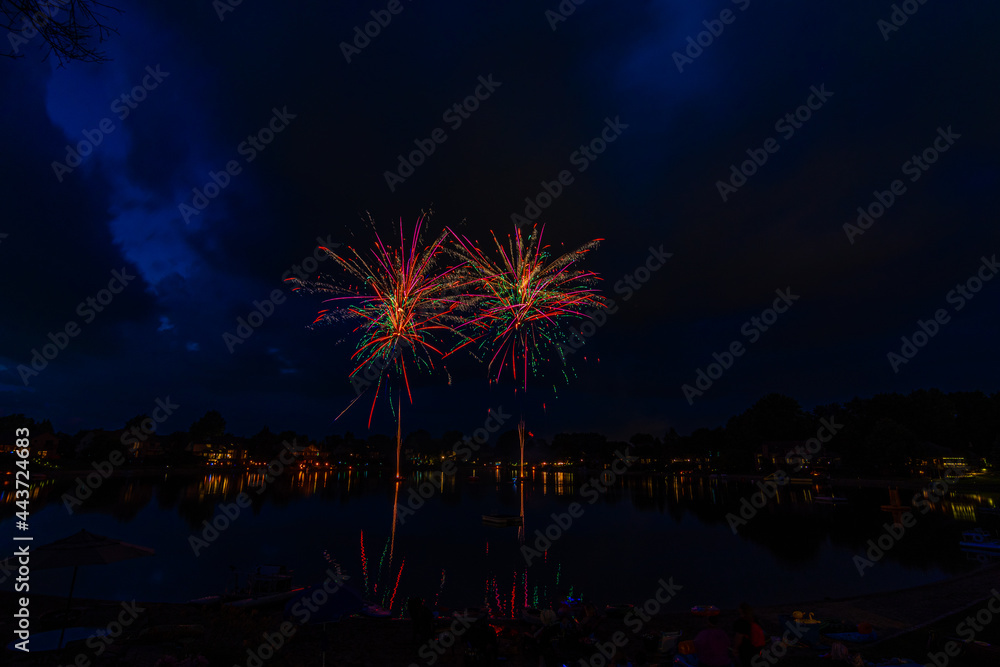Celebration of Independence day - Fireworks over the lake