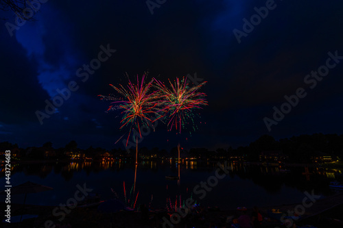 Celebration of Independence day - Fireworks over the lake