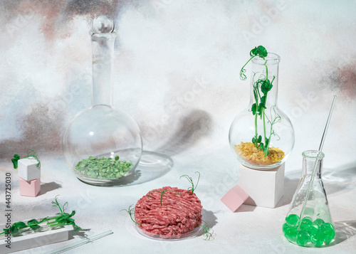 Foto abstract laboratory for making artificial meat from plant stem cells