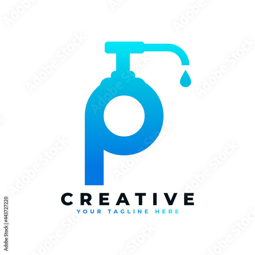 Antibacterial Hand Sanitizer Logo. Initial Letter P with Hand Sanitizer Logo.