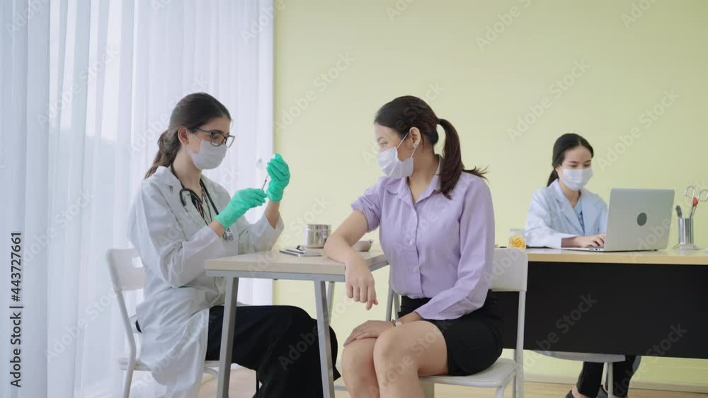 Anxious look of young asian woman vaccinated against COVID-19, health concept.
Anxious look of young asian woman vaccinated against COVID-19, health concept.