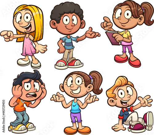 Cartoon kids with different poses and expressions. Vector clip art illustration with simple gradients. Each on a separate layer
