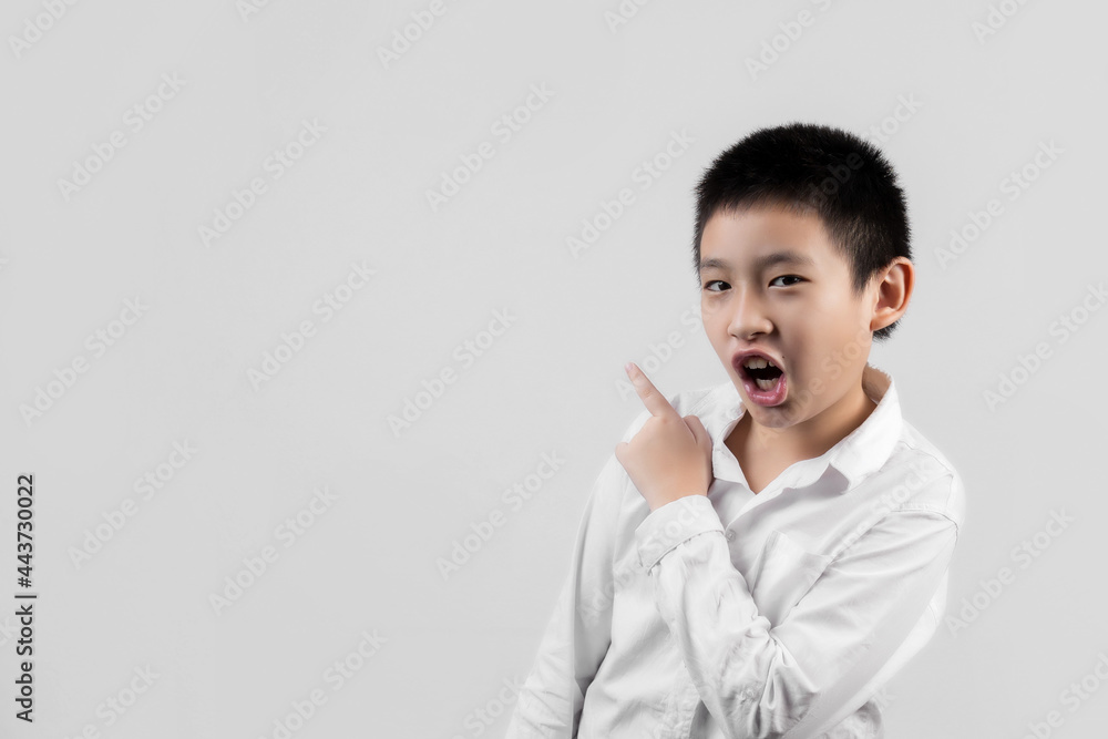 Asian boys studio portrait on gray background Asian boys studio portrait on gray background