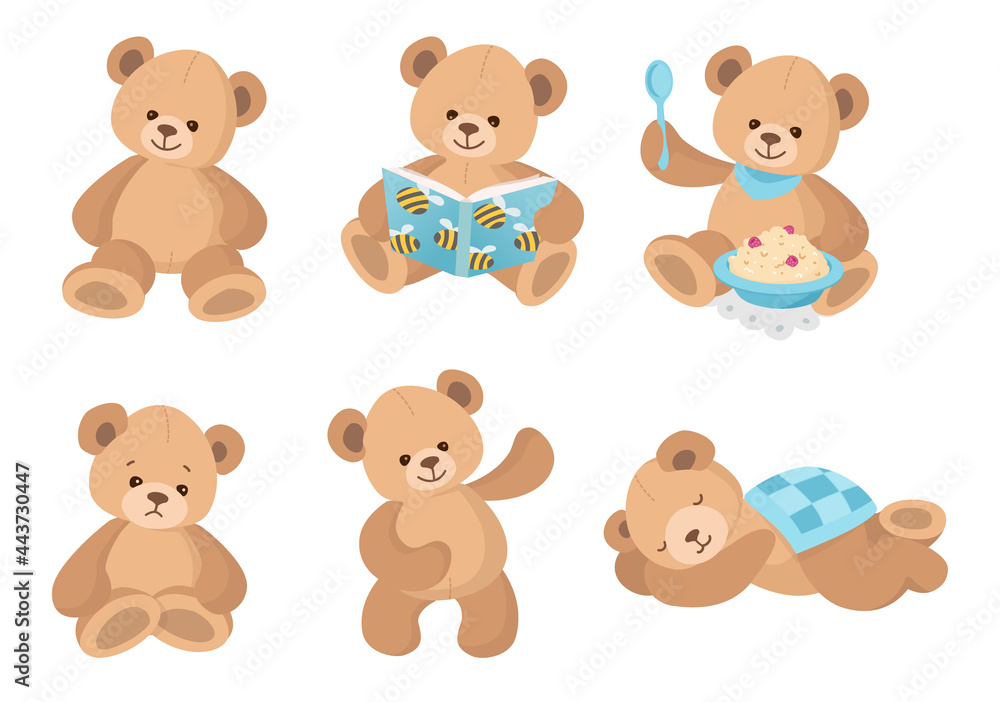 Set of 6 Teddy Bear. Kids types activity. Cute Teddy collection. Vector Stock Vector Adobe Stock